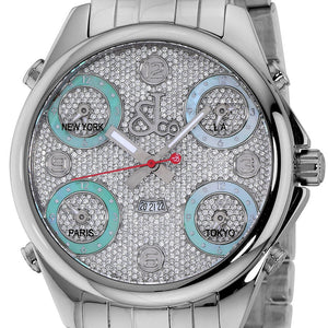 New Mens Jacob & Co. JC 47mm Five 5 Time Zone Stainless Steel Diamonds