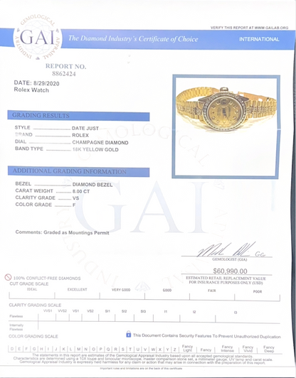 Womens Rolex Datejust President 18K Yellow Gold Diamonds