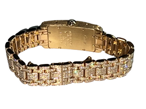 Womens Cartier Tank Américaine American 18K Gold Diamonds