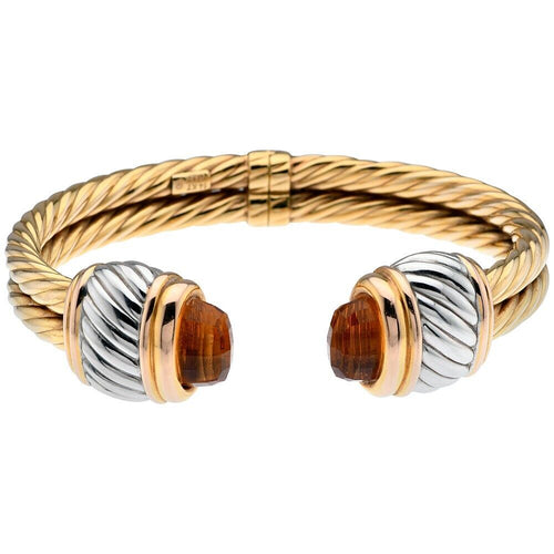 Womens Gold Citrine Cable Cuff Bracelet