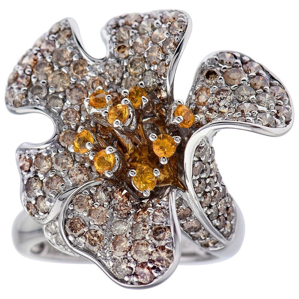 Gold Flower Ring Diamonds Citrines