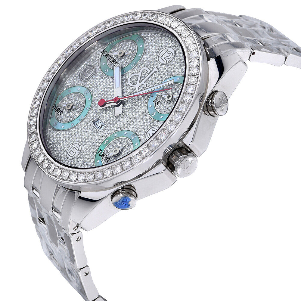 New Mens Jacob & Co. JC 47mm Five 5 Time Zone Stainless Steel Diamonds