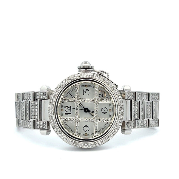 Womens Cartier Pasha Steel Automatic Diamonds