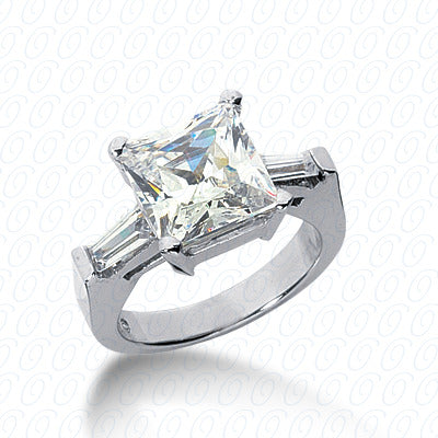 Princess Center Set Diamond with Bar Set Baguette Diamonds Engagement Ring - ENR2958