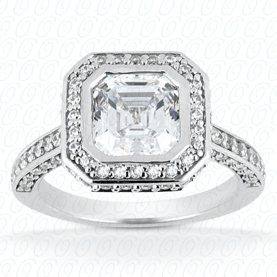 Asscher Center Set Diamond Halo Engagement Ring - ENR7147