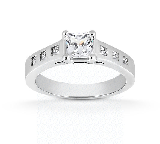 Princess Center Set Diamond Flush Setting Engagement Ring - ENR7667