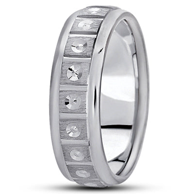 Mens Fancy Carved Diamond Cut Wedding Band  - M1134