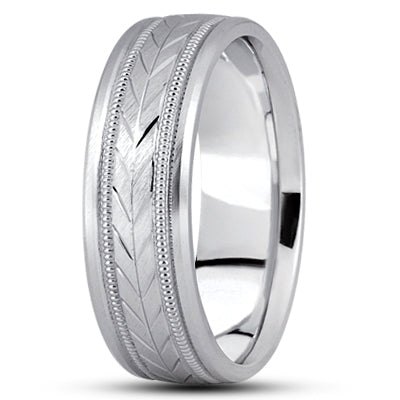 Mens Basic Diamond Carved Wedding Band  - M572