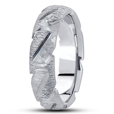 Mens Fancy Carved Diamond Cut Wedding Band  - M623