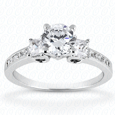 Women's 14K Round Semi Mount Ring Princess Side Stones