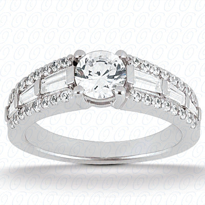 Round Center Center Triple Baguette Bar Set Diamond Engagement Ring- ENS1396-A