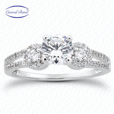 Round Center Semi Mount Prong Set Curved Band Diamond Engagement Ring - ENS3038-A