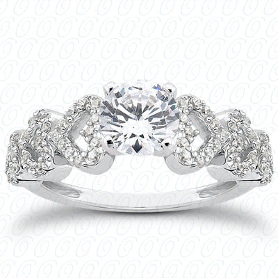 Round Center Prong Set Heart Accented Diamond Engagement Ring - ENS3051-A