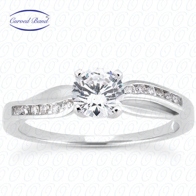 Round Center Channel Set Curved Band Diamond Engagement Ring - ENS3083-1-A