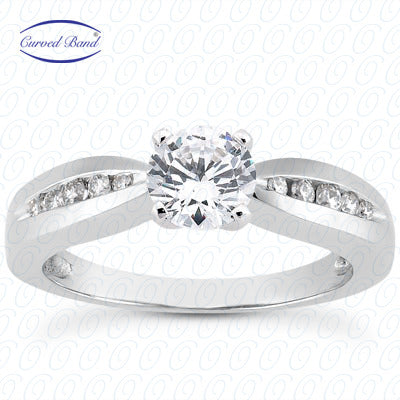 Round Center Channel Bow Accented Diamond Engagement Ring - ENS3113-A