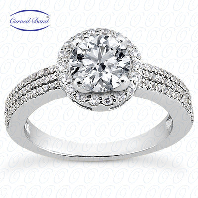 Round Center Three Row Semi Mount Diamond Engagement Ring - ENS3188-A