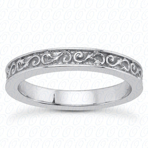 14K White Gold Scroll Designed Wedding Band- ENS3580-B