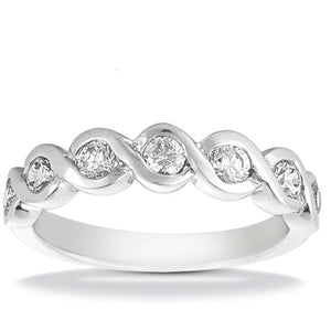 Contoured Bezel Set Half Diamond Wedding Band